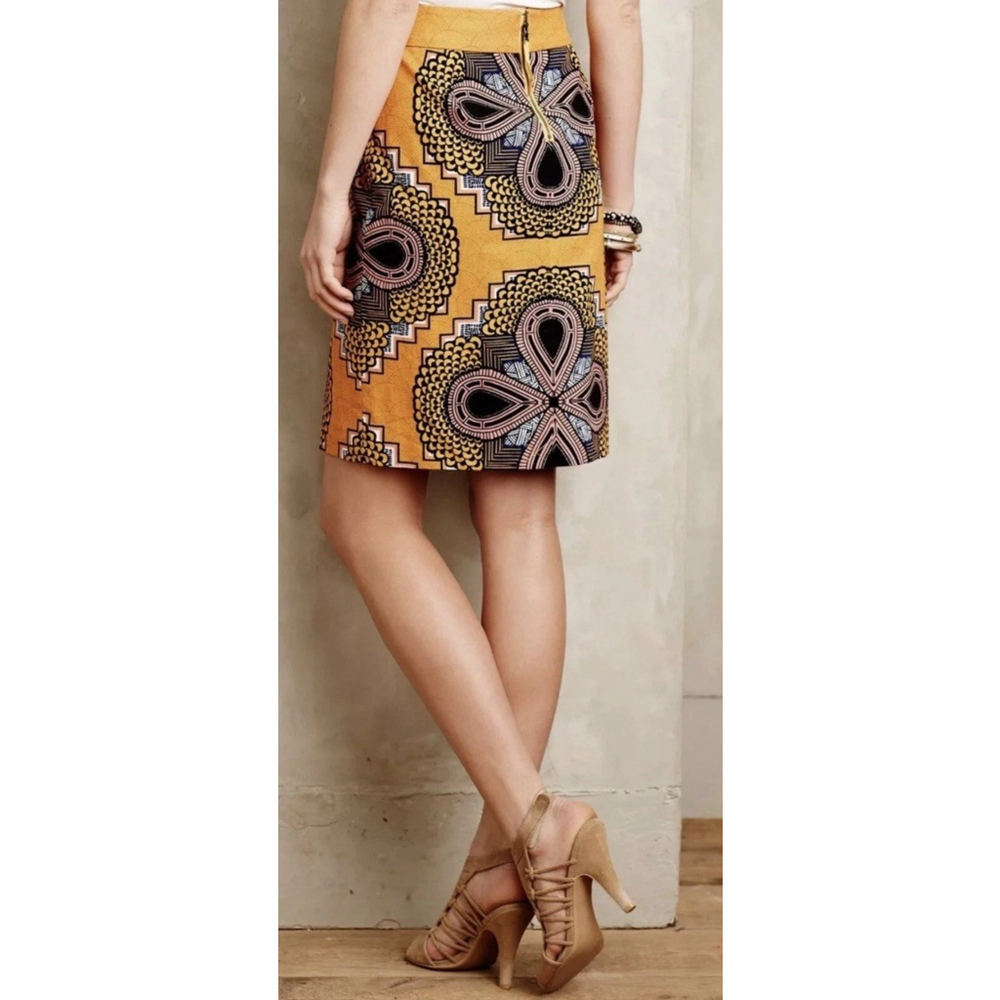 Anthropologie’s Maeve Size 4 Mustard Pencil Skirt with Bold African Print NWOT